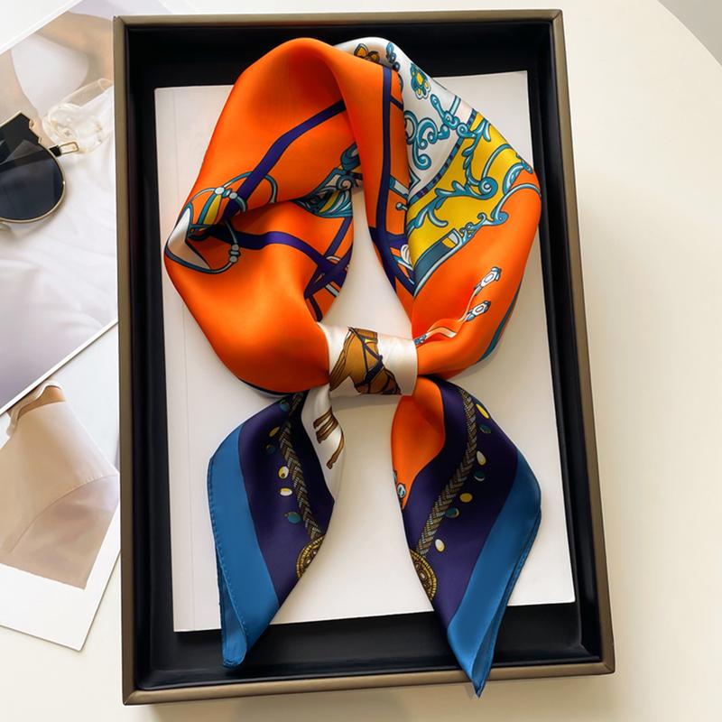 Khăn Quàng Cổ Vuông In Lụa Giả Thời Trang Và Thoáng Khí Dây Buộc Tóc Đa Năng 27,55 inch Dành Cho Nữ 1 Chiếc WJ1026-345