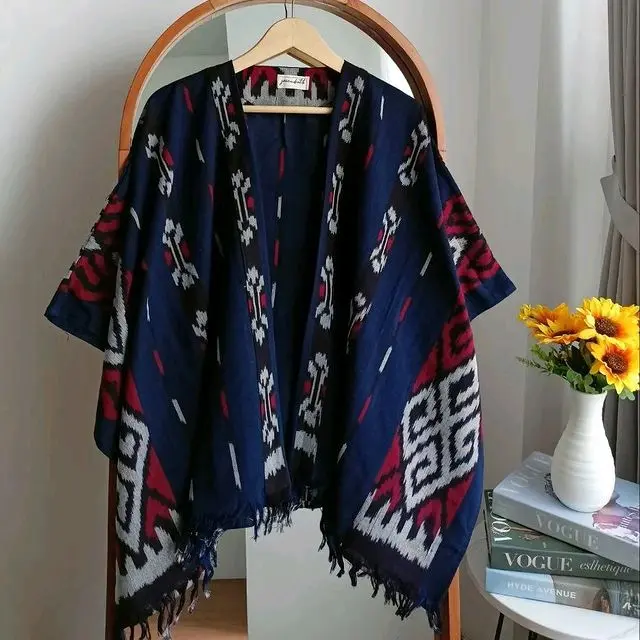 Kardigan Tenun Wanita Kekinian Motif Toraja Etnik Hitam Oversize   Outer 2