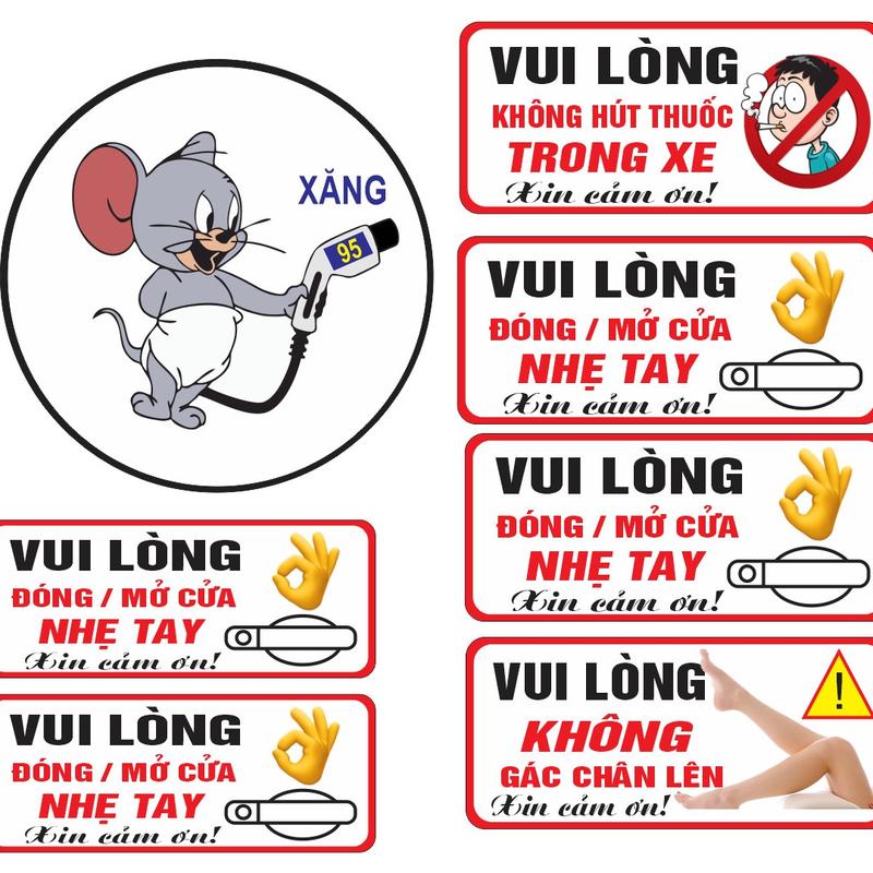 Combo tem nắp bình xăng và tem đóng mở cửa nhẹ tay. Decal Nhãn Dán