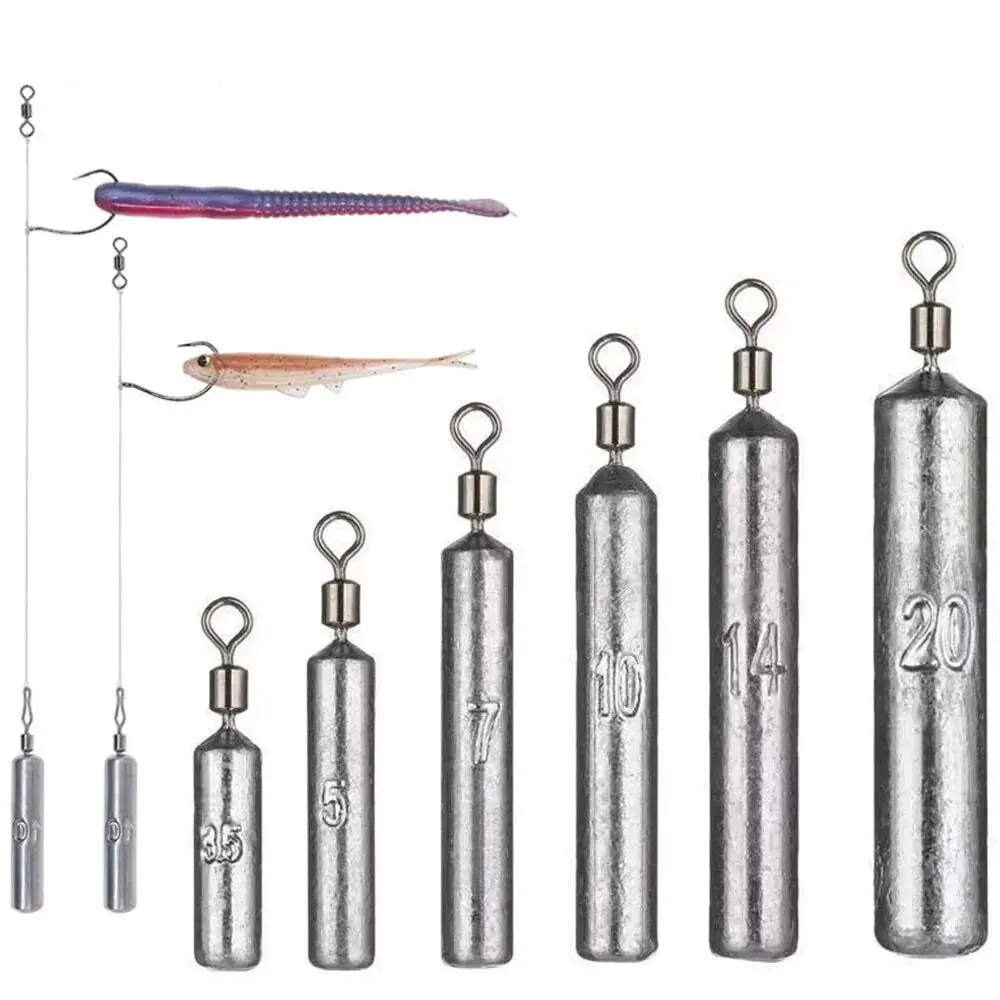10pcs/set Hook Bait Fishing Baits Sinker Fishing Tackle Accessories with Connector Accessories Fishing Weights Sinkers Cylindrical Shape 3.5g-20g for Fishing Tools