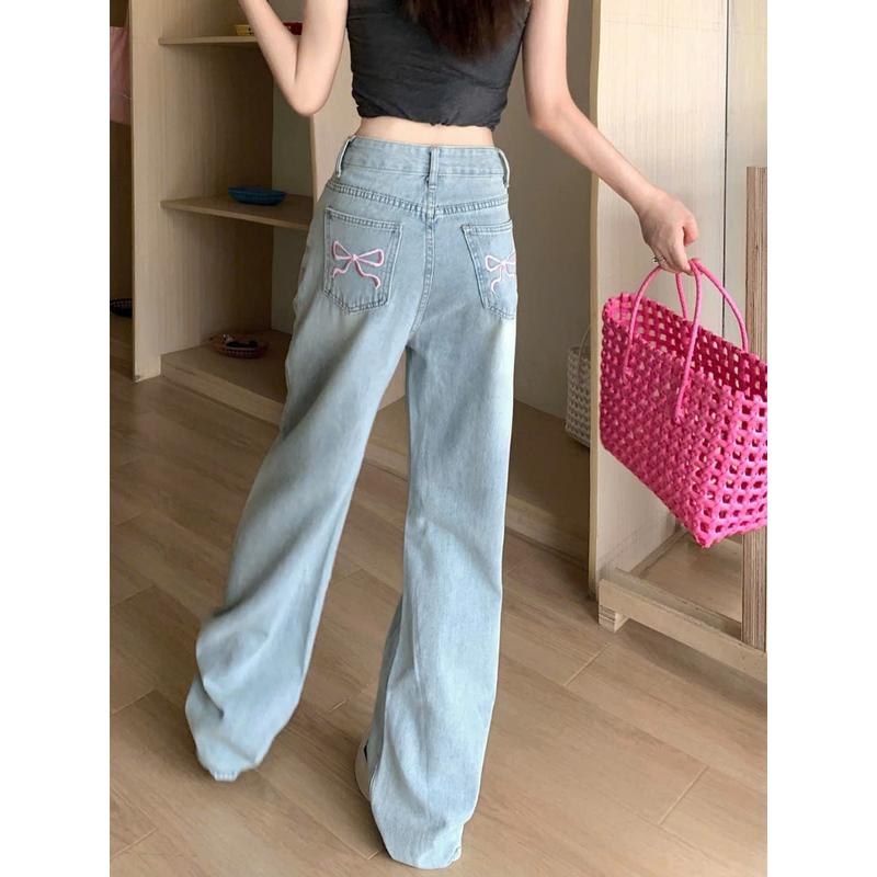 Quần jean bò ống rộng suông xuông nữ jeans cạp cao phong cách style ms19 Women Pants Voi 1