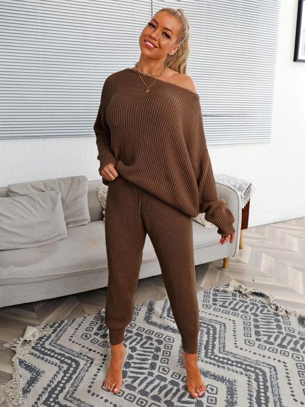 Dropped Shoulder Sweater and Long Pants Set