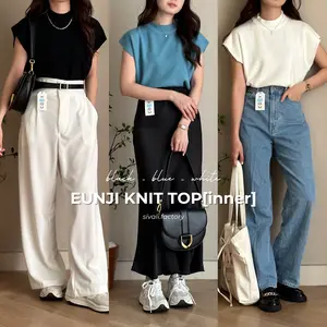 SIVALI Eunji Knit Top - Baju Wanita Vest Turtleneck Rajut Tanpa Lengan | Inner Hijab - Atasan Wanita Rompi Panjang Outer Crop Tebal Basic Basic Oversize Hitam