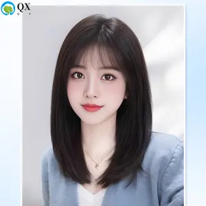 Wig untuk wanita dengan rambut pendek, tutup kepala penuh alami, tulang selangka pengurang usia, rambut sedang dan panjang, set wig lengkap
