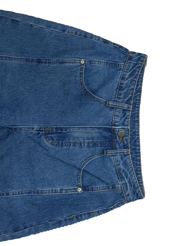 Women's Plain Button Fly Pocket Straight Leg Jeans, Casual Comfy Denim Trousers for Daily Wear, Ladies Bottoms for All Seasons， Jeans for Women 7