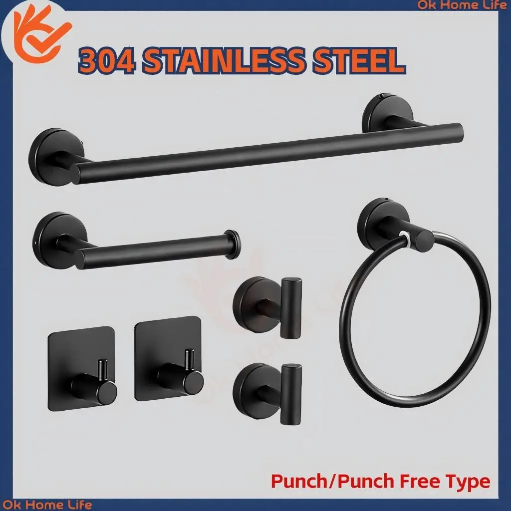 [SG Stock]SUS 304 stainless steel towel ring toilet paper holder towel hook clothes hook