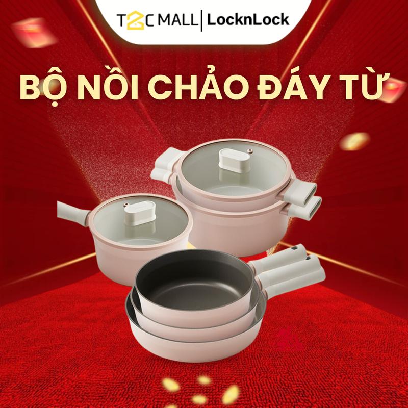 Bộ Nồi Chảo Chống Dính Bếp Từ LocknLock Suit Màu Hồng Cao Cấp Tay Cầm Boc Silicone Cách Nhiệt, Nhiều Size, Sâu Lòng, Dẫn Nhiệt Tốt, Nấu Chín Nhanh, Hàng Chính Hãng CSU T2C Mall chaochongdinh chaos aulong