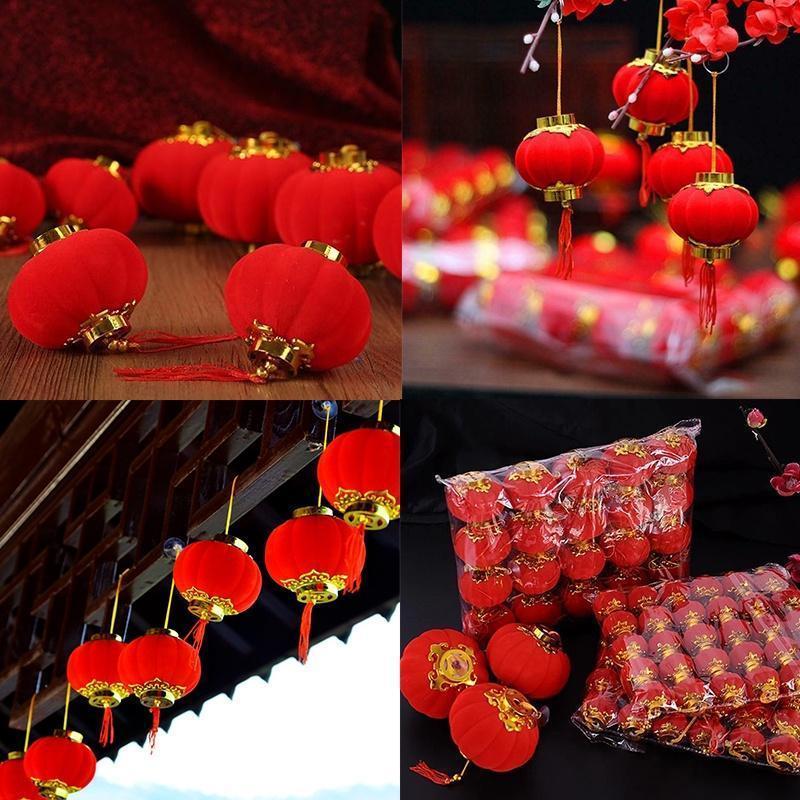 Product Introduction of 30 PCS/Packet New Year Red Flocking Small Lantern Hanging Bonsai Outdoor Waterproof Blessing Character Wedding Decoration Hanging Lanterns On The Tree For The New Year 17