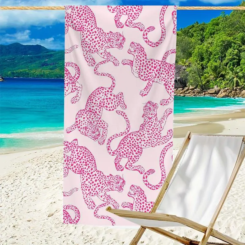 Pink Leopard Pattern Beach Towel, Soft Absorbent Towel, Quick Drying Towel for Beach, Travel, Camping, Swimming Pool, Beach Towel for Women & Men