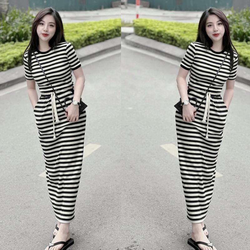 Set bộ váy kẻ zip cách điệu áo cộc tay mix chân váy kẻ chạy sọc Set bộ nữ hè thu Women Kem Top Jacket