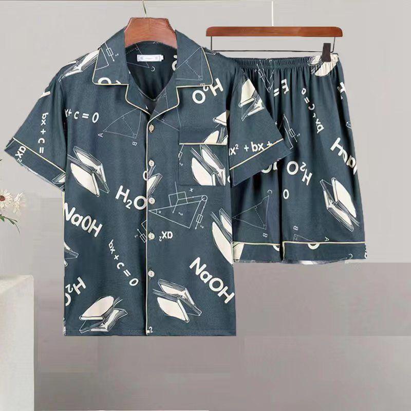 Product Introduction of Ice Silk Pajamas Men's New Ice Silk Short-Sleeved Shorts Men's Thin Loose plus Size Youth Homewear Suit 8