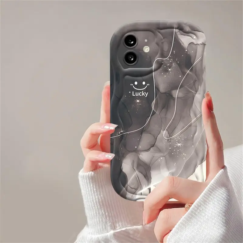 Casing hp ViVO Y27 Y36 Y17S Y16 Y15s Y12S Y02 Y22 Y21 Y20 Y02A Y02T Y35 Y11 Y17 Y15 Y12 Y30i  Y20s Y22s Y21A Y12i Y21s Y15A Y33s Y31 Y51 Y91C Y91 Casing Sampul Lembut Mengkilap Tepi Melengkung Bergelombang 3D Smiley Lucky  MUHAMAD 7