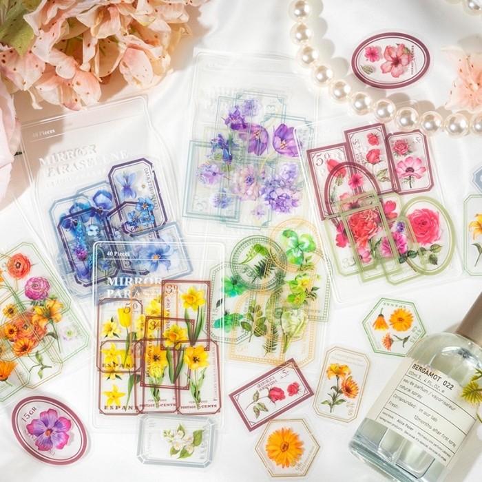 40 Pcs Sticker Flower Frame Stiker Bunga Aesthetic 088 Pretty PET ...