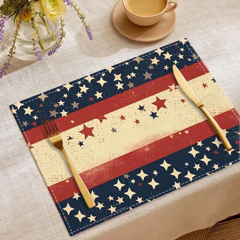 Starry Pattern Placemat, 1/4/6/8/12pcs American Flag Themed Placemat, Decorative Placemat for Home Kitchen Dining Table, Coasters 6