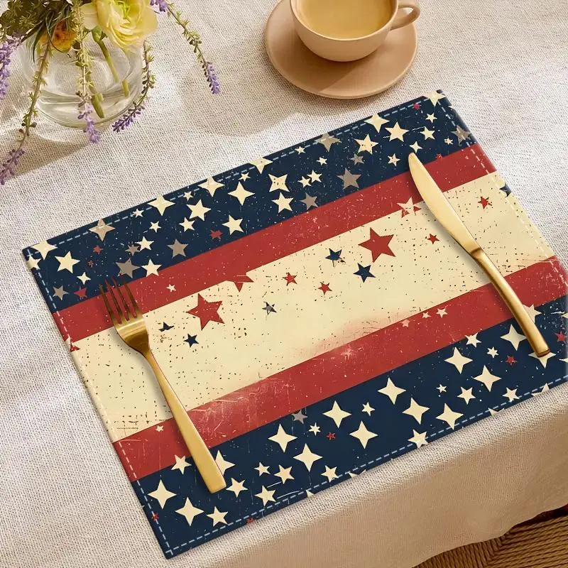 Starry Pattern Placemat, 1/4/6/8/12pcs American Flag Themed Placemat, Decorative Placemat for Home Kitchen Dining Table, Coasters 6