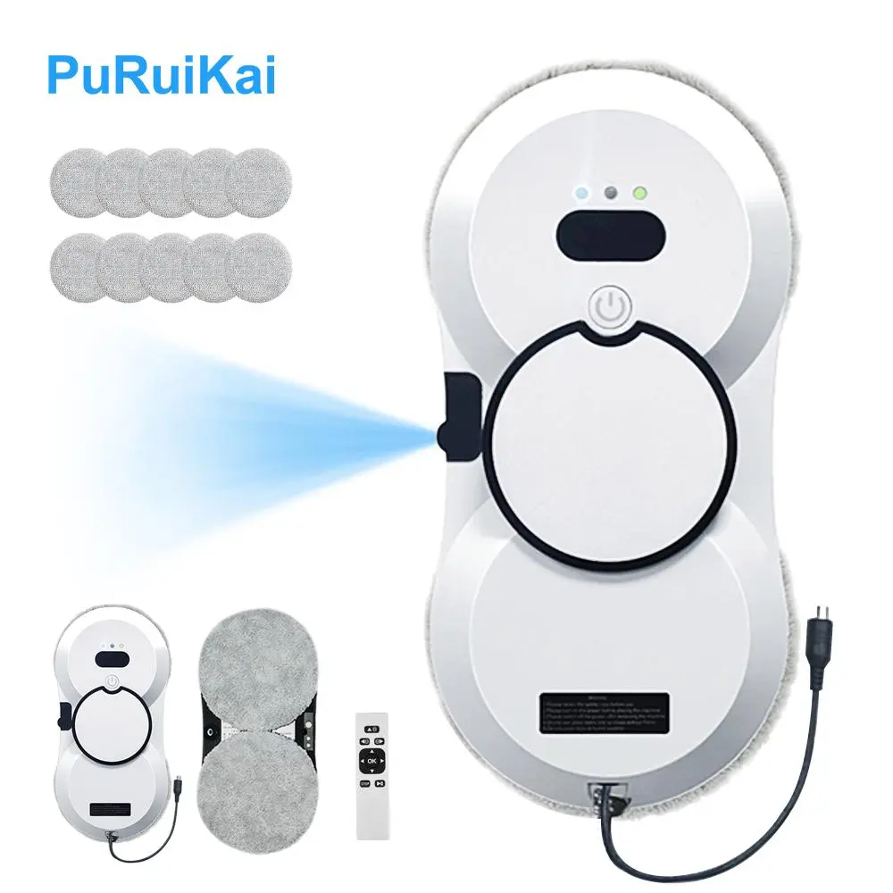 PURUIKAI Fully Automatic Water Spray, 1 Count Window Cleaning Robot, Remote Control Lightweight Window Dust Collector, 50ml Sewage Tank, Safety Rope