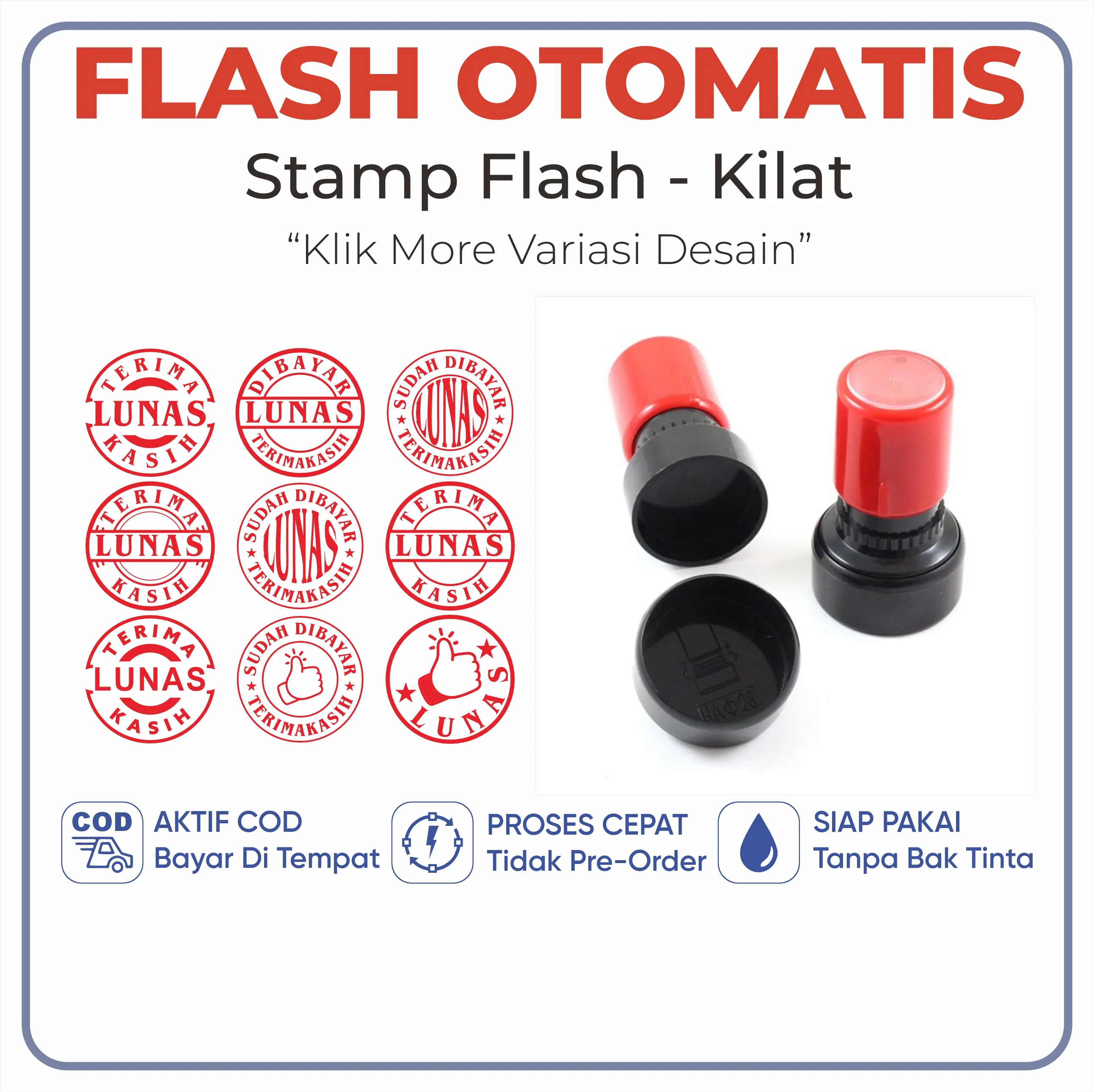 STEMPEL LUNAS, STEMPEL OTOMATIS, STEMPEL FLASH DIAMETER 15mm/1.5cm Tinta