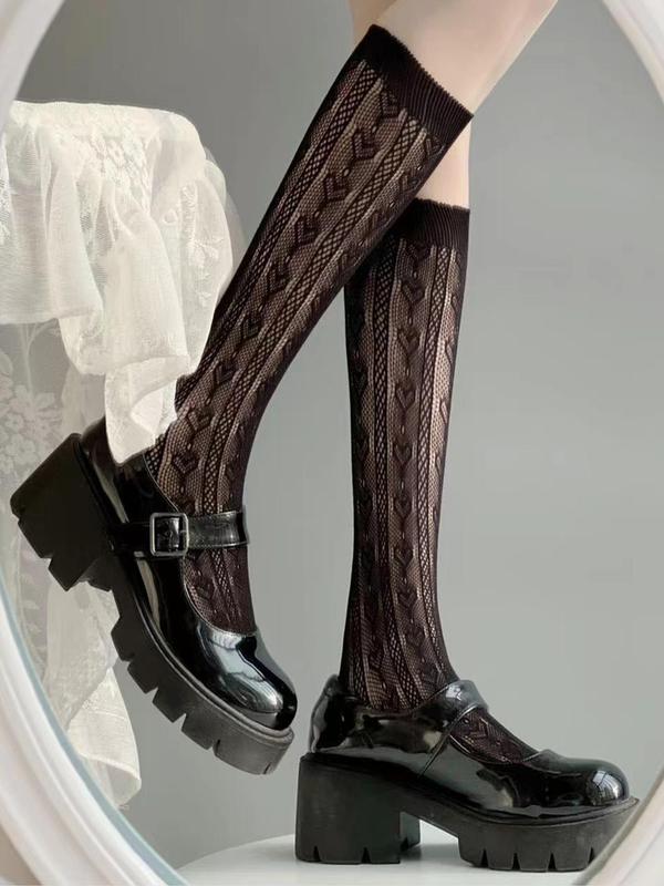 Women's 1 Pair Heart Design Hollow Out Lace Over The Calf Socks, Casual Soft Comfy Breathable Socks, Ladies Socks for Cosplay Lolita Daily Wear 6
