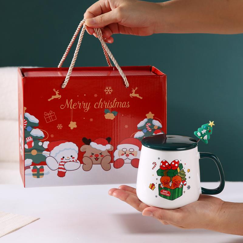 Product Introduction of Christmas Gift Santa Claus Mug with Cover Spoon Good-looking Ceramic Cup Practical Gift travel  water Drinkware Tumbler Reusable Washable Coffee Drink Reuse Drinkware Tumbler 9
