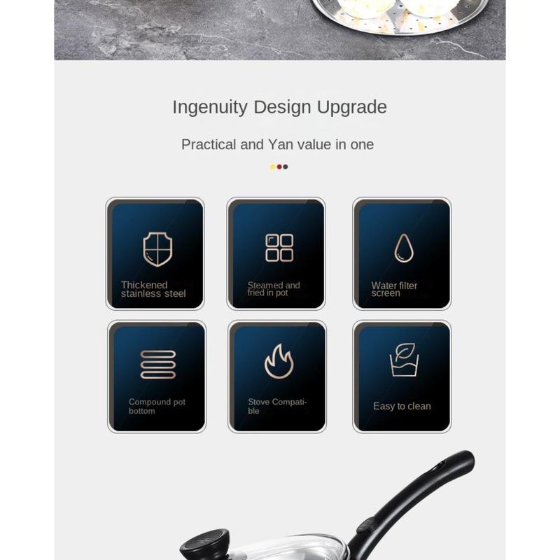 Product Introduction of toinof Multifunctional Stainless Steel Deep Fryer Pot with Strainer with Steaming Tray Saucepan Soup Pot Foldable with Pasta Colander Tempura Pot French Fries 22