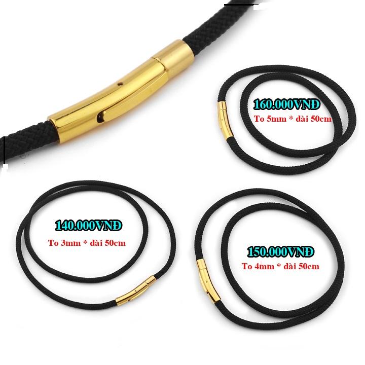 Dây chuyền dù thái đen khóa trắng vàng thời trang chuyên đeo các mặt phong thủy