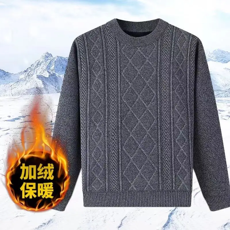 Áo Len Lót Lông Cừu, Dày Dặn, Dành Cho Nam Trung Người Già Và Cao Tuổi, Quần Áo Dáng Rộng, Cổ Tròn, Dày Dặn, Ấm Áp, Thích Hợp Cho Nam Giới, Áo Len Mặc Trong