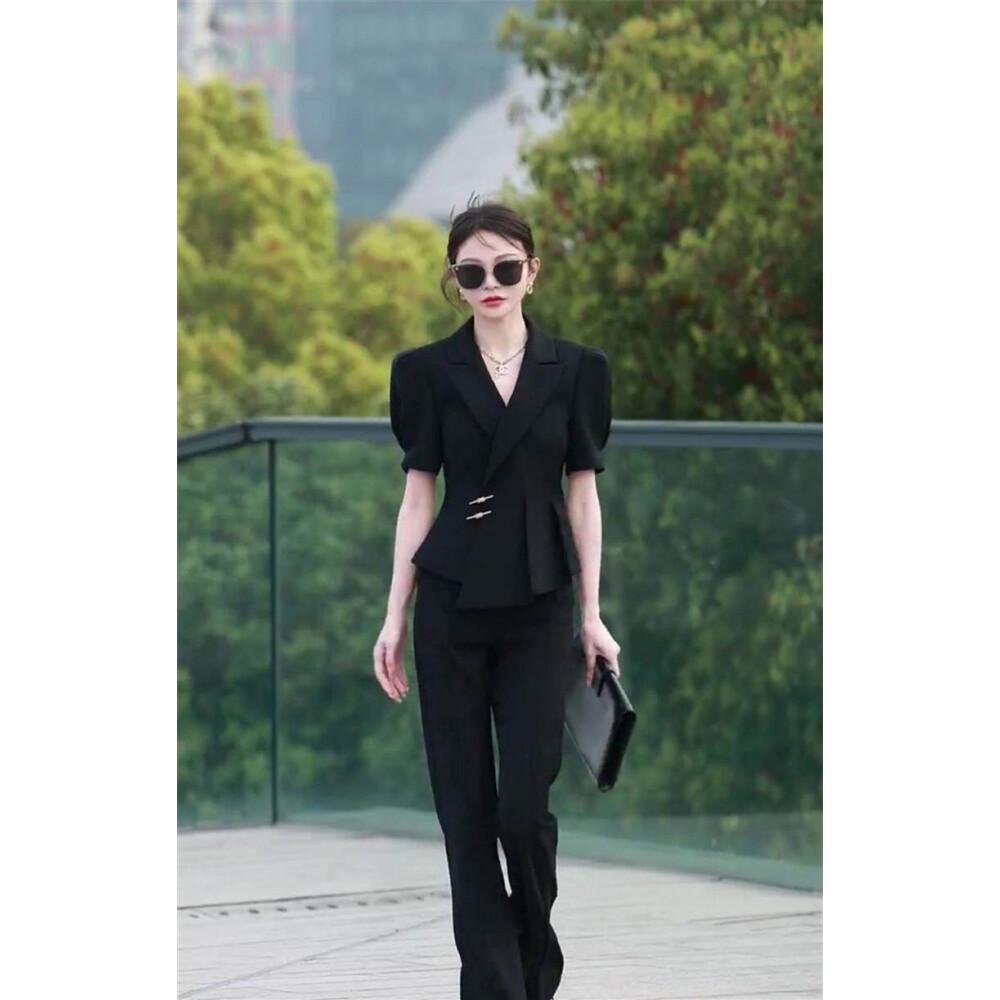 [NEW]            FADFAD setelan dua potong lengan pendek hitam elegan dan mewah untuk wanita