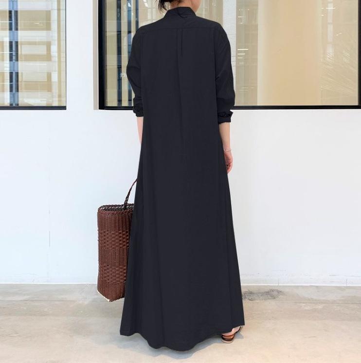 Product Introduction of Haicospl Women Muslim Dress Casual Loose Baju Kurung Dress Muslimah Plain Maxi Dress Lapel Long Sleeve Shirt Dress Plus Size S-5XL 20