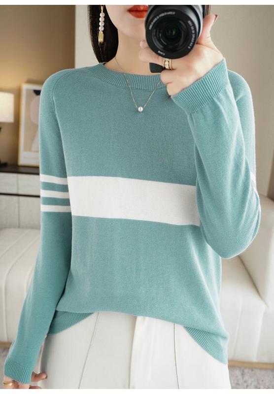 Product Introduction of Autumn new women's cotton sweater loose slim fit round neck multicolor sweater Western style inner wear bottoming shirt fashion tops 21