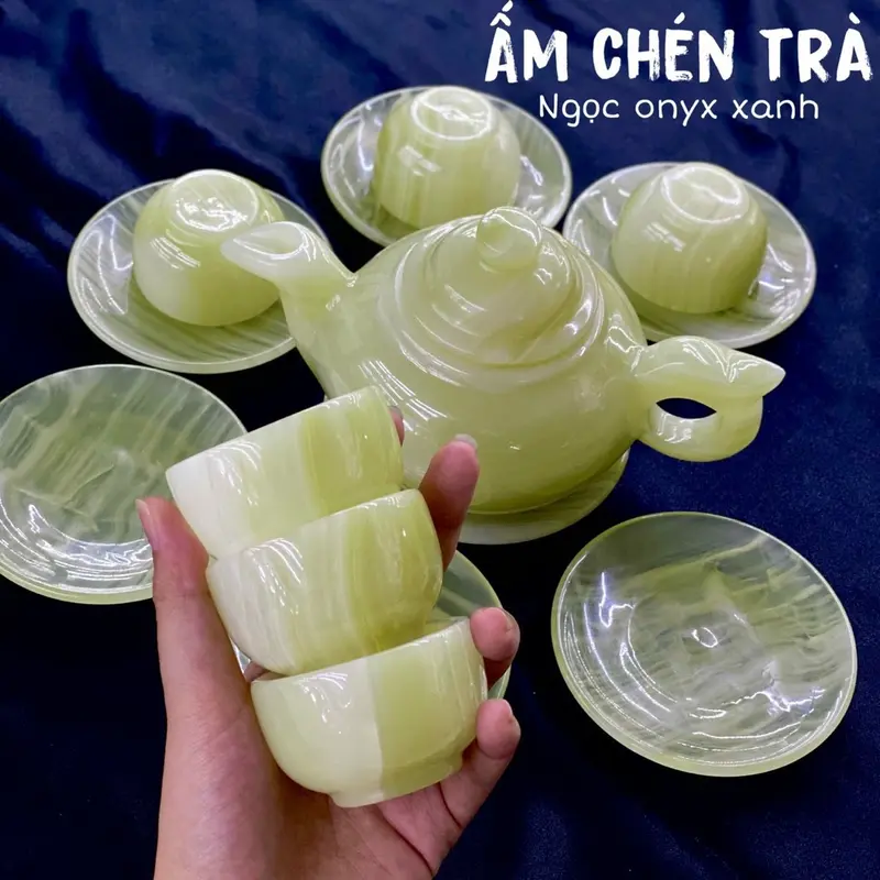 Bộ ấm chén trà đá ngọc onyx xanh 6