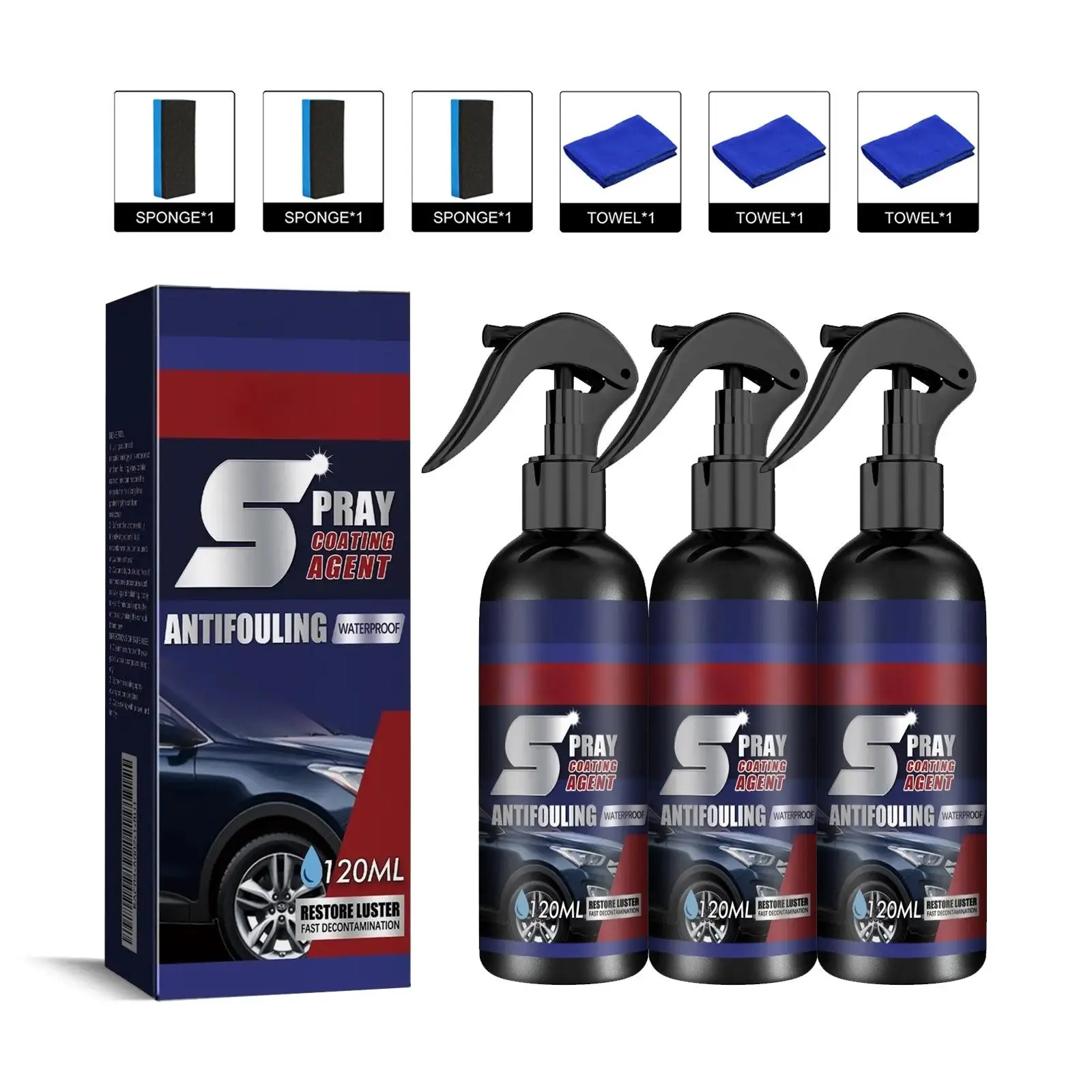 3 in 1 Car Ceramic Coating Spray, Multifunctional Plastic Coating Agent, Quick Coating Wax Polish Restorer, Car Window Care Fluids, Car Cleaning Kit, Restorer