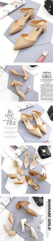 Product Introduction of 2024 Spring and Summer New Slippers Female Pointed Chunky Heel Semi-Slipper 2