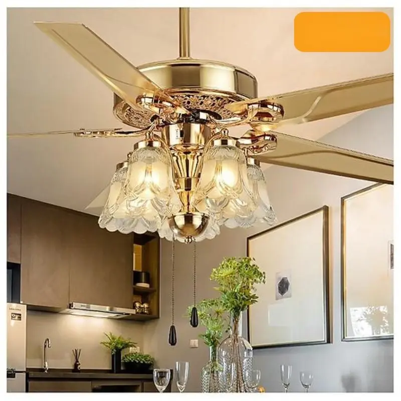 Quạt Trần 581P Cánh Đèn Chùm [ Có Dây Cáp An Toàn] Chạy 6 Cấp Độ Gió, Có 5 chao đèn, Có Điều Khiển, Động Cơ Lõi Đồng, phù hợp mọi không gian 0
