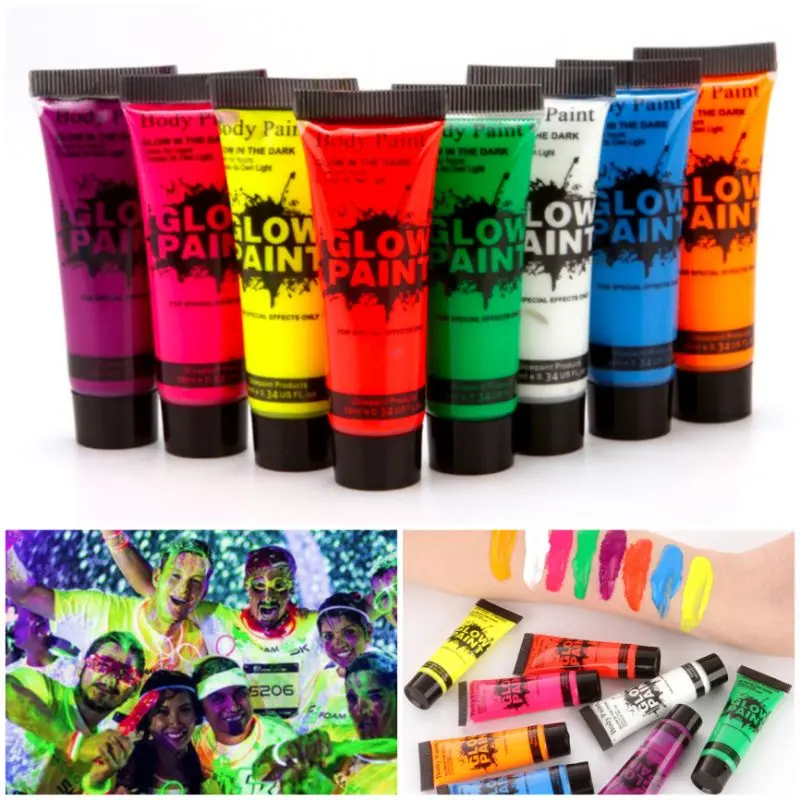 สีเรืองแสงทาตัว ทาหน้าได้ ปลอดภัย งานปาร์ตี้ Glow Paint ขนาด 10 ml Fluorescent paint for body and face บุรุษ