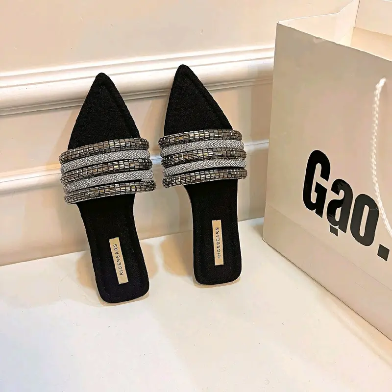 Gạo.Shoes (CÓ BIGSIZE) - Dép Lê Nữ Mũi Nhọn, Quai Ngang Dây Đá So Le, Đế Cao Cấp Chống Trơn Trượt. 6