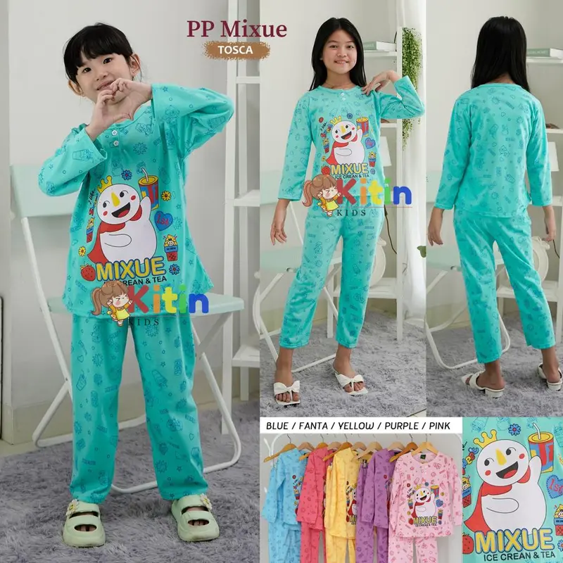 VI - SETELAN BAJU TIDUR DAN PIYAMA ANAK CEWEK/PEREMPUAN MURAH MOTIF KITTY MCKEY DORAEMON BEAR RANDOM MIXUE ICE CREAM  2-12 TAHUN BAHAN KAOS 5