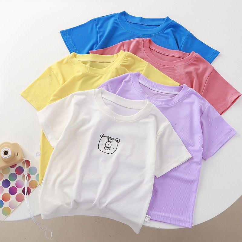 เสื้อยืดแขนสั้นฤดูร้อน สำหรับเด็ก คอกลม วัสดุผ้าไหมน้ำแข็ง สง่างาม ...