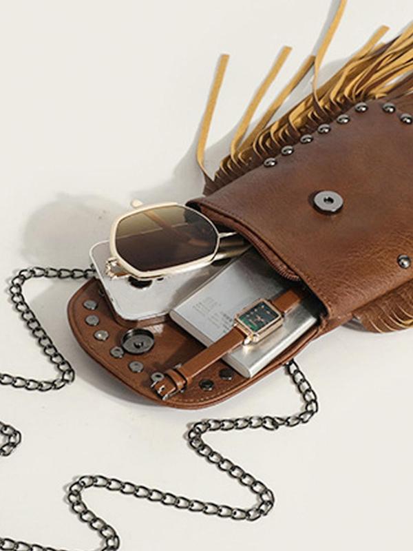 Women's Punk Style Rivet & Tassel Decor Crossbody Bag, Trendy Vintage Crossbody Bag, Chic Crossbody Bag for Daily Use 9