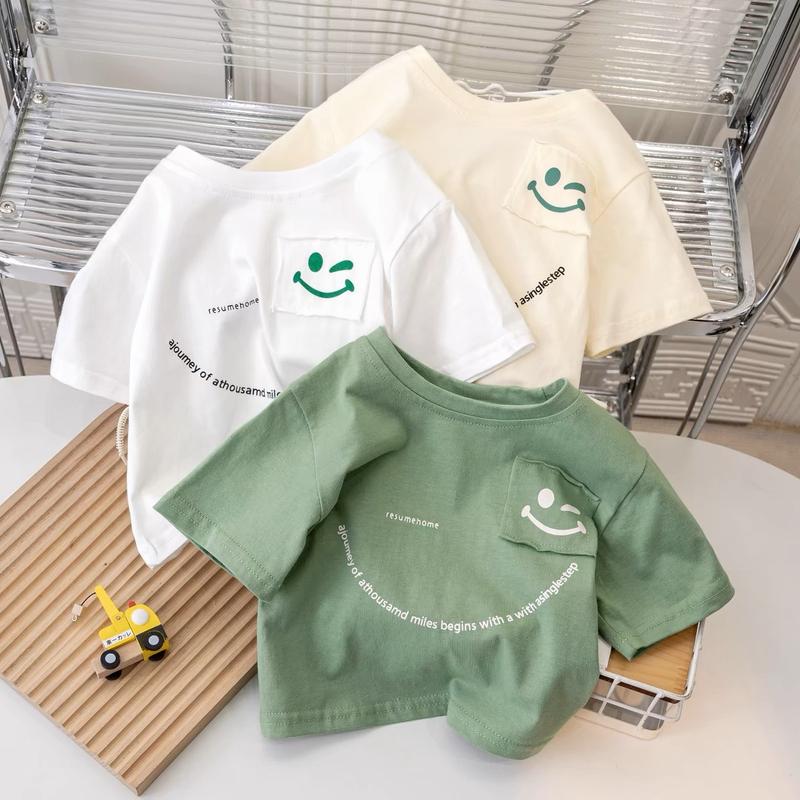 Combo 3 áo cộc tay chất cotton in hình mặt cười xinh xắn cho bé