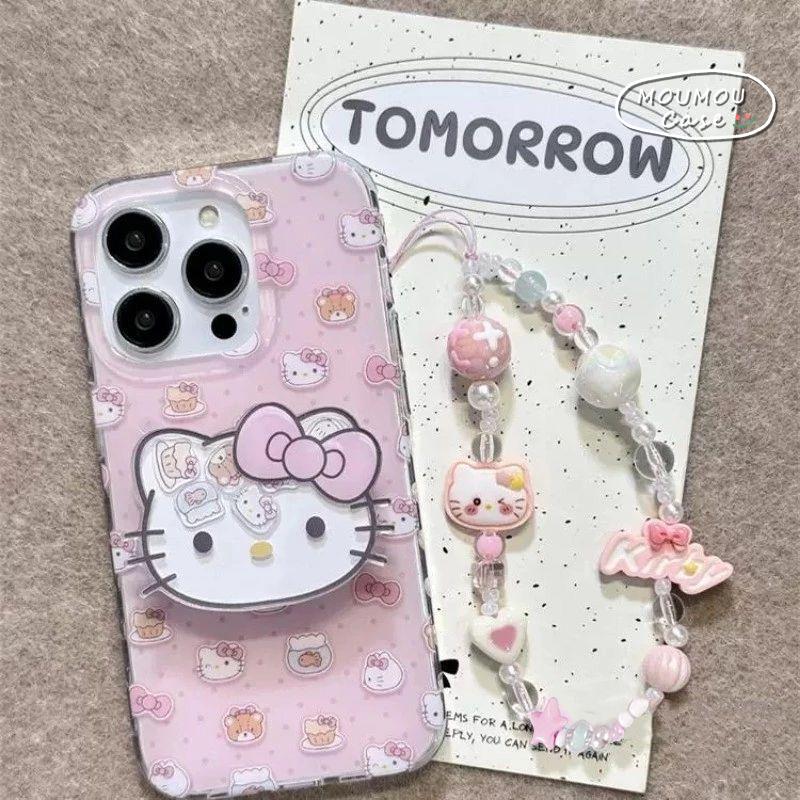 Ngọt Ngào Dễ Thương Hello Kitty Bánh Vòng Đeo Tay Mềm IPhone 15 16 11 13 14 12 Pro Max 15 8 16 7 Plus XR XS Max X SE 2020 Vỏ Điện Thoại Trong Suốt Khung Màu Hồng