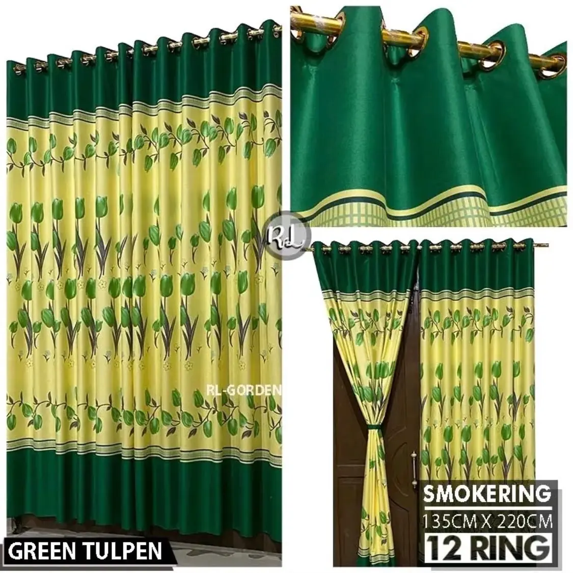 GORDEN MOTIF GREEN TULPEN SMOKERING 10 Emas Kain