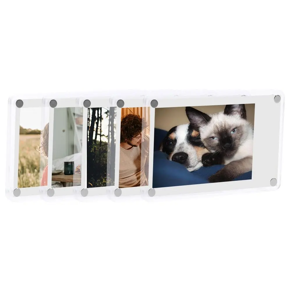 5pcs Portable Fridge Magnetic Photo Frame DIY Transparent Card Display Frame Reusable Easy Replacement Refrigerator Magnet Picture Frame for Polaroid