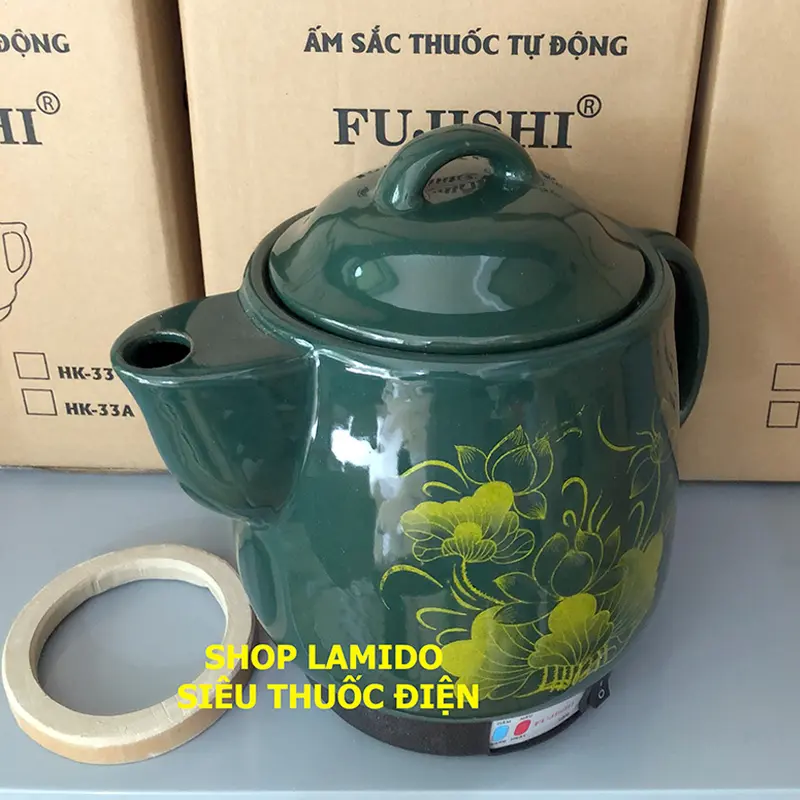 ấm sắc thuốc điện GỐM SỨ BÁT TRÀNG Fujishi 3.2 lít HK-33B - [ XANH LỤC] - siêu thuốc điện nấu tự động ngắt Ấm Siêu Tốc Ấm Đun 5