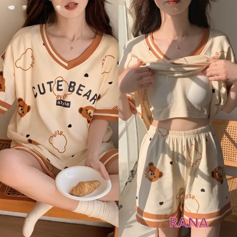 Bộ mặc nhà mặc ngủ có sẵn đệm ngực cho nữ mặc mùa hè, kiểu dáng cute dễ thương với nhiều họa tiết đa dạng