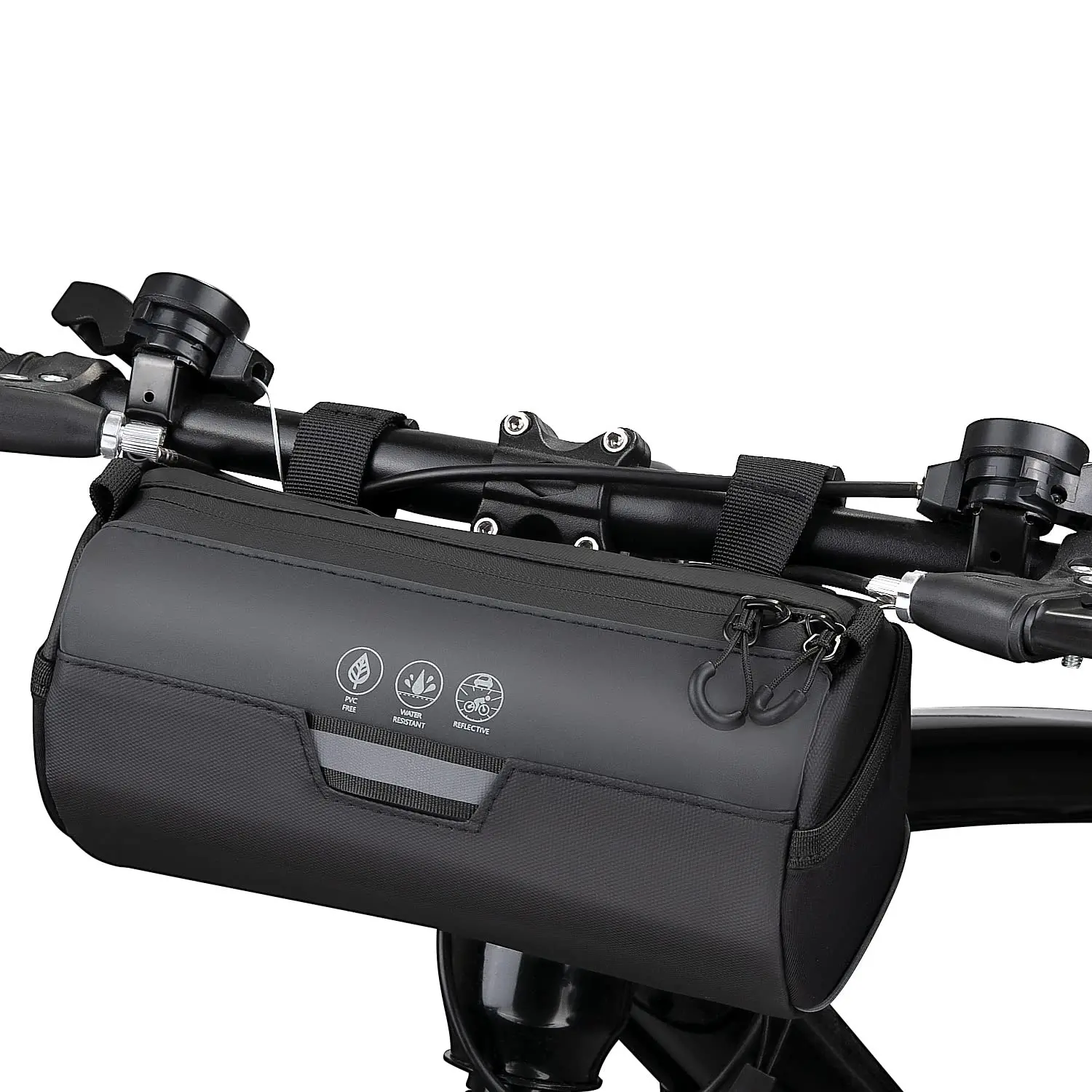 Bike Handlebar Bag, Waterproof Bicycle Handlebar Roll Bag with Large Reflective Area, Bike Front Pouch with Waterproof Zipper & Removable Straps for Cycling