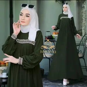 gamis wanita crincle krikle airflow tebaru dan terlaris medina dress Balon Formal Muslim Nyaman Renda Panjang Cantik Crinkle