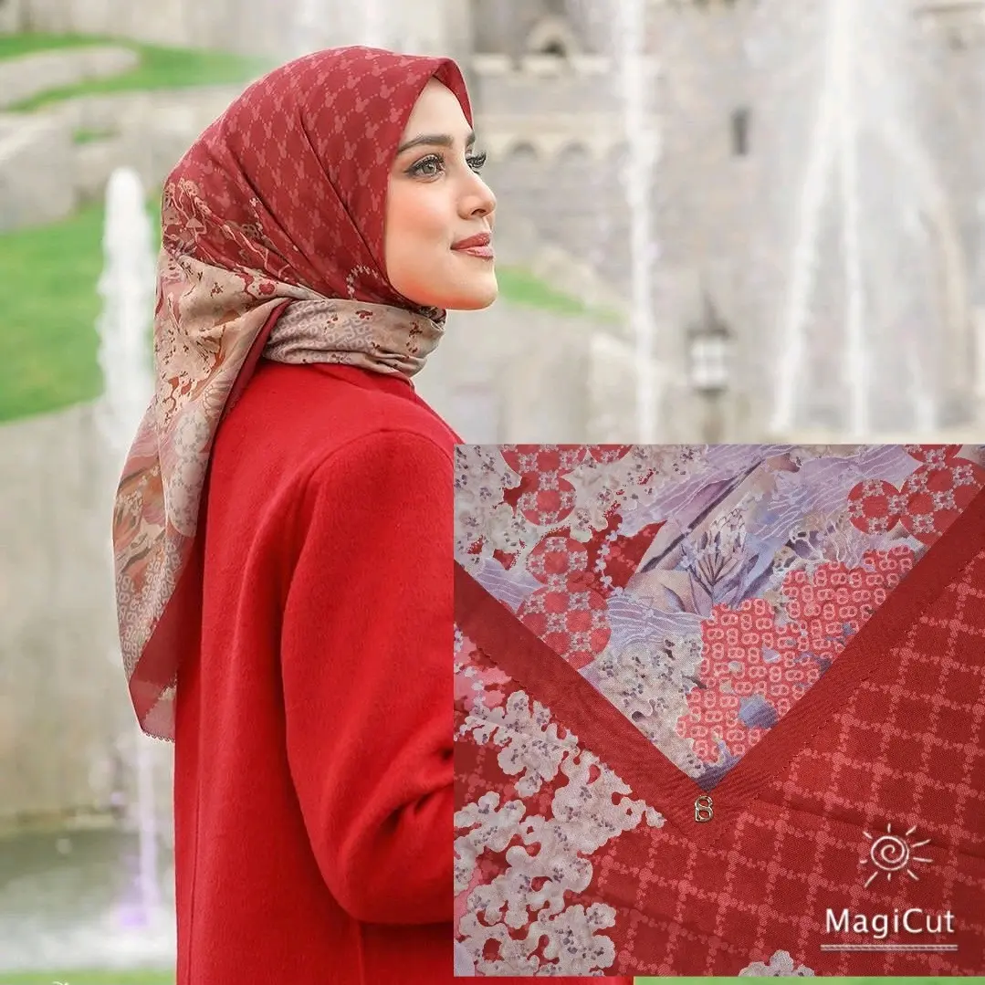 Button scarves motif jubilation series  semi original buttonscarves, mirror, look like ori, kemasan kotak cantik bahan voal premium lembut, Kasual Square.
