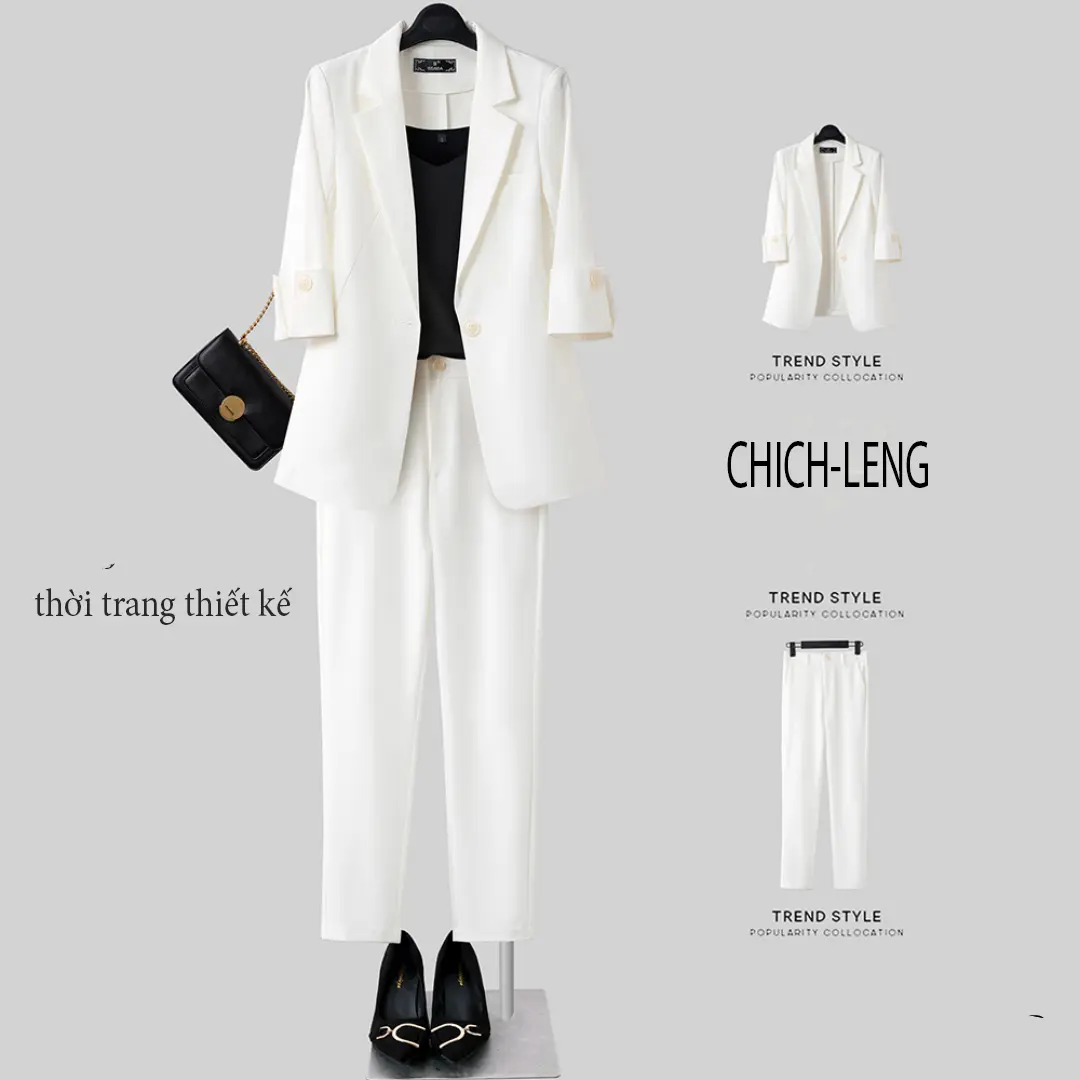 Set vest quần baggy xu hướng 2024 Nữ Áo Ong Top Women Bơ Suits White XL