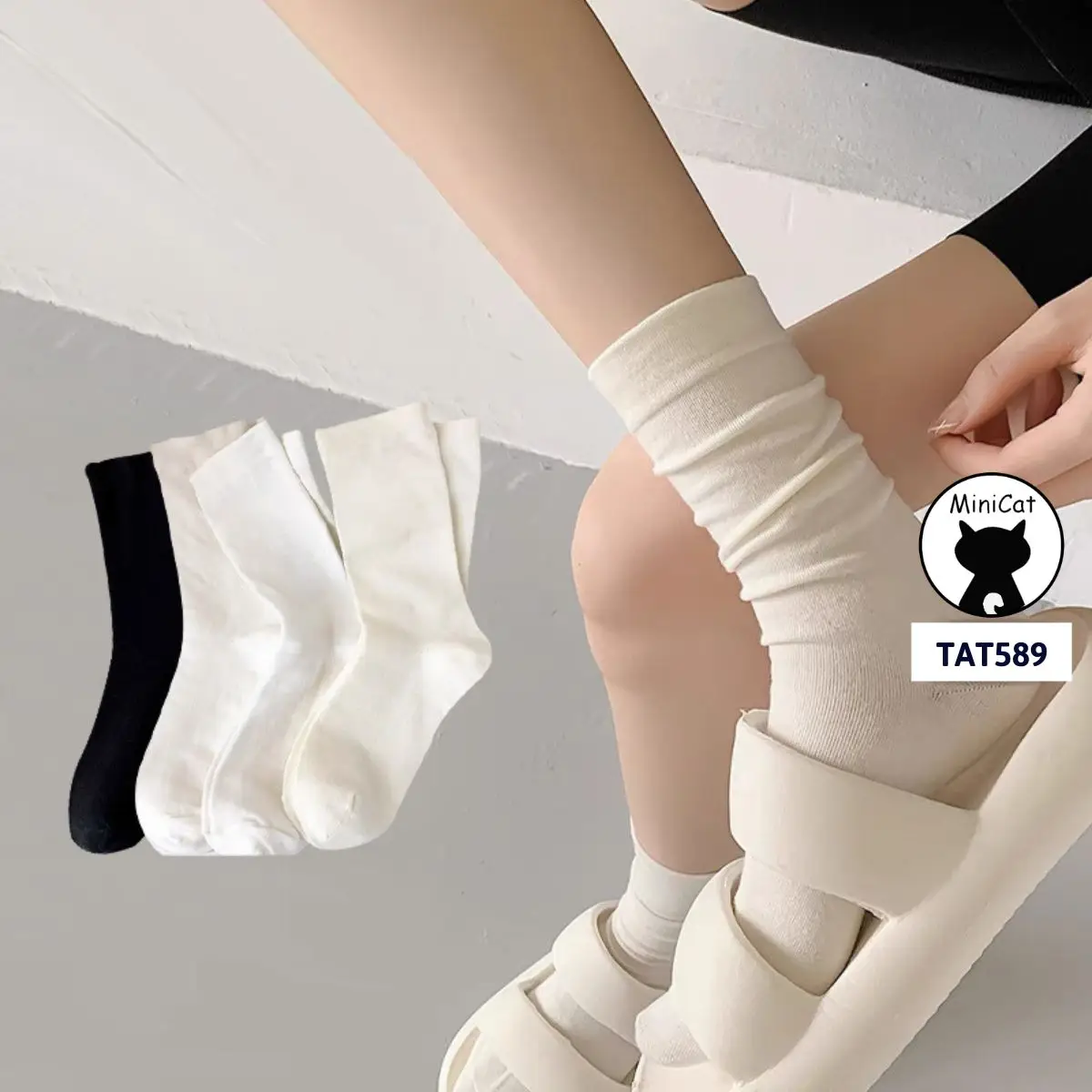 Tat589 Tất Trơn Nam Nữ Cotton, Vớ Chất Vải Mềm Thoáng Khí Minicat