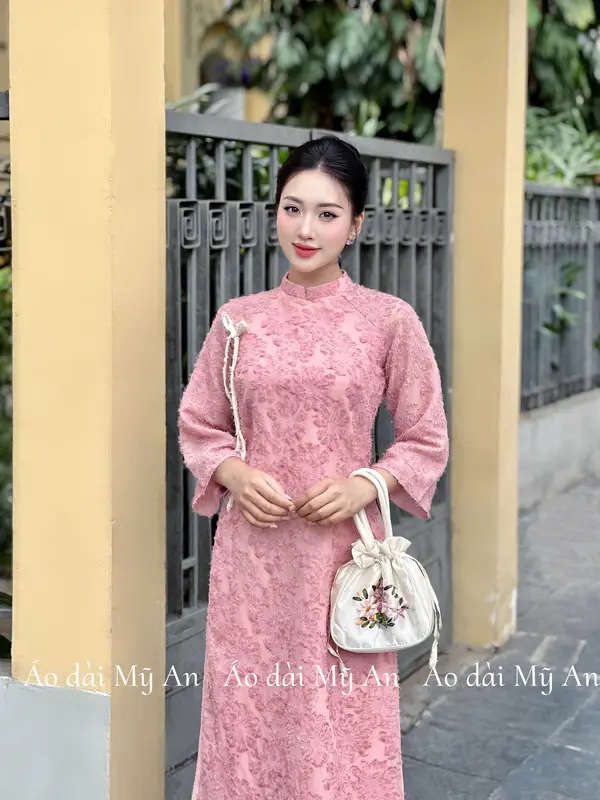 [SẴN HÀNG]Áo dài Tết, áo dài cách tân Hoài An, 4 tà dáng suông lông vũ đính nơ cách điệu, mẫu mới hottrend, đón Tết du xuân 2025,  đi tiệc cưới, nữ, women dress - Áo Dài Mỹ An 6